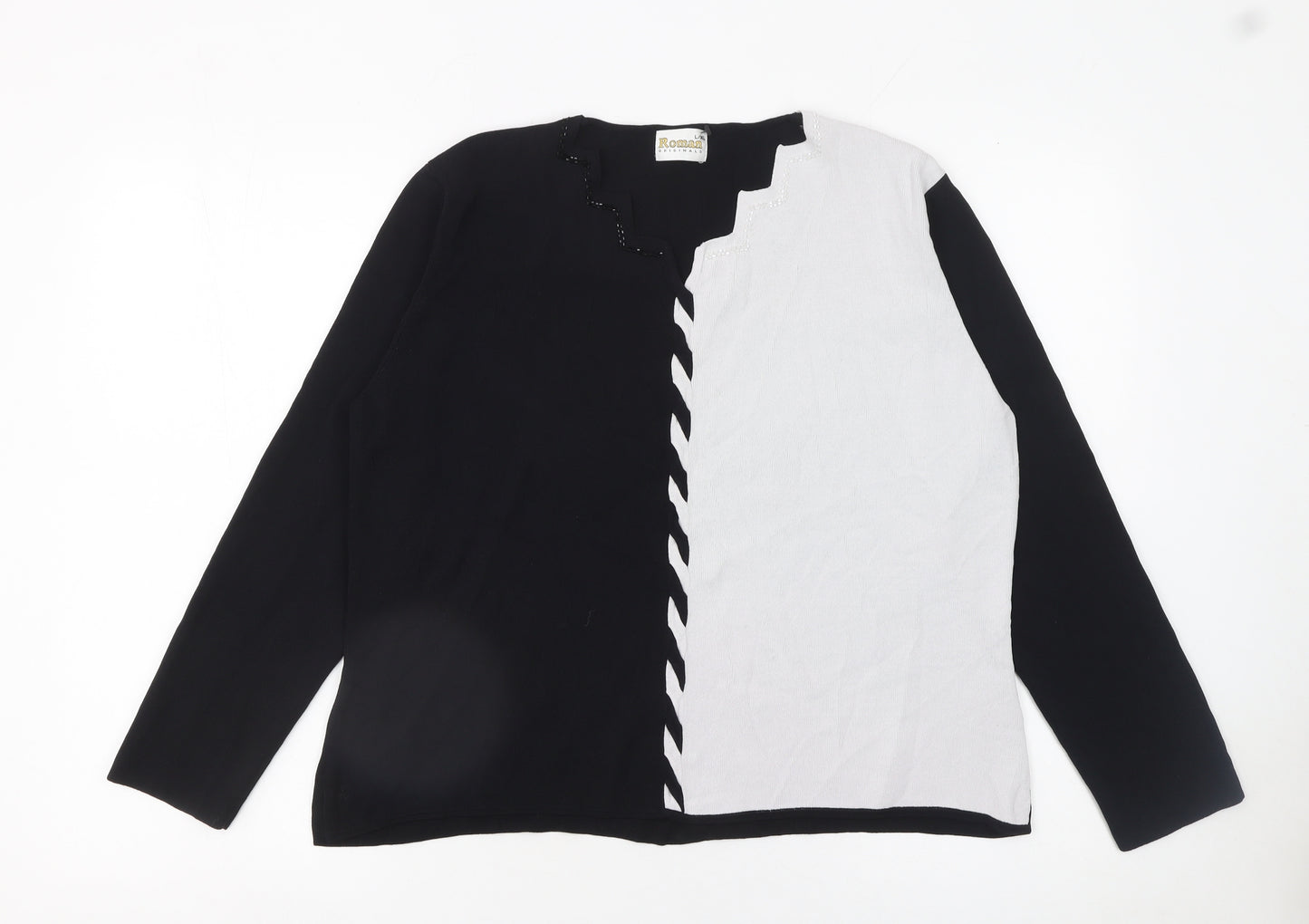 Roman Originals Women Black White Beaded Long Sleeve Pullover Jumper L