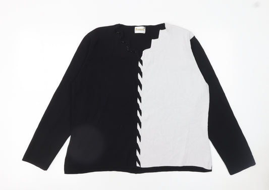 Roman Originals Women Black White Beaded Long Sleeve Pullover Jumper L