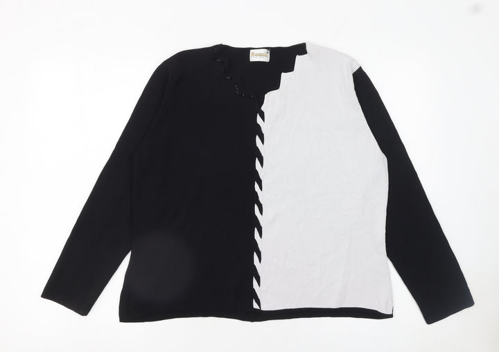 Roman Originals Women Black White Beaded Long Sleeve Pullover Jumper L