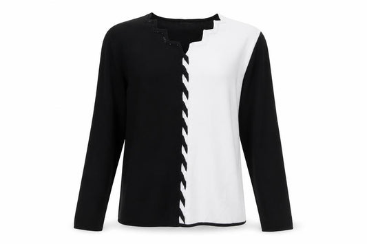 Roman Originals Women Black White Beaded Long Sleeve Pullover Jumper L