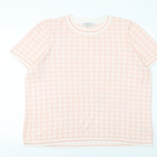 Next Women’s Pink Check Knit Short Sleeve Acrylic Jumper XL