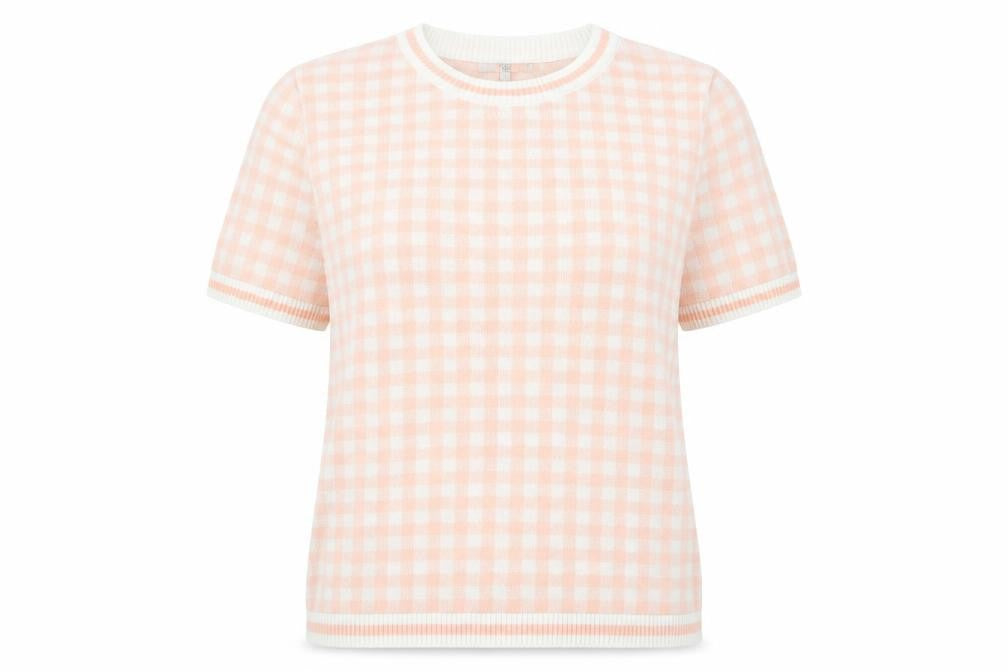 Next Women’s Pink Check Knit Short Sleeve Acrylic Jumper XL