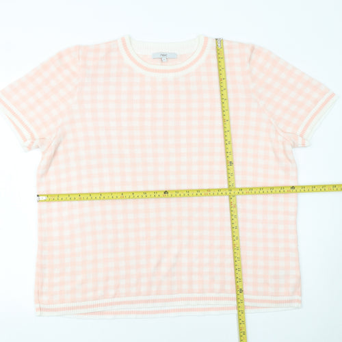 Next Women’s Pink Check Knit Short Sleeve Acrylic Jumper XL