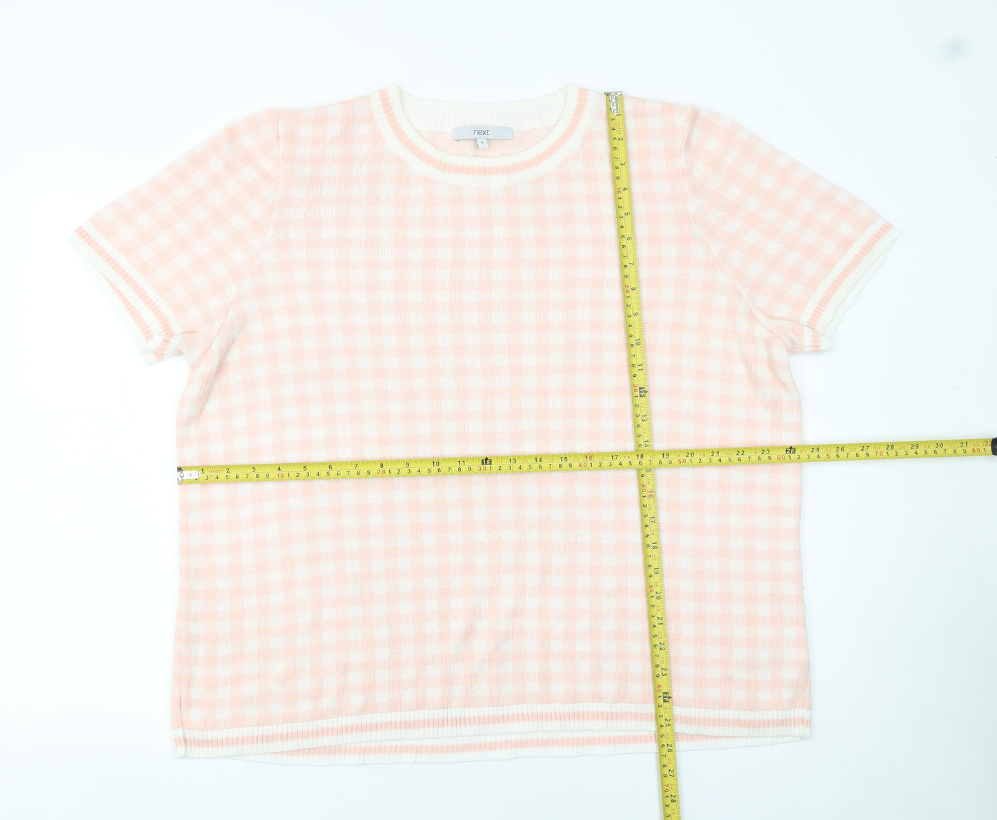 Next Women’s Pink Check Knit Short Sleeve Acrylic Jumper XL