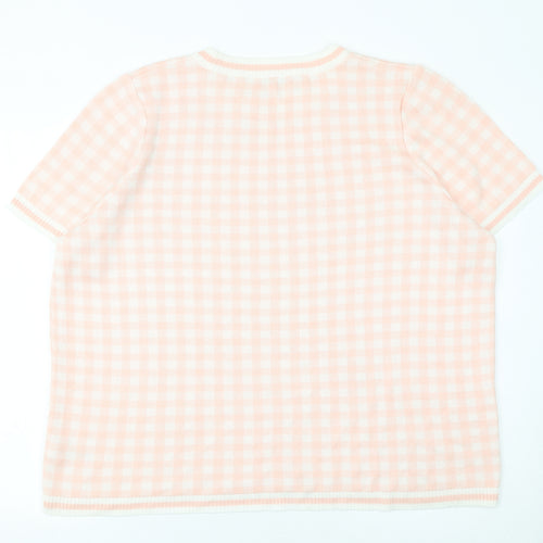 Next Women’s Pink Check Knit Short Sleeve Acrylic Jumper XL