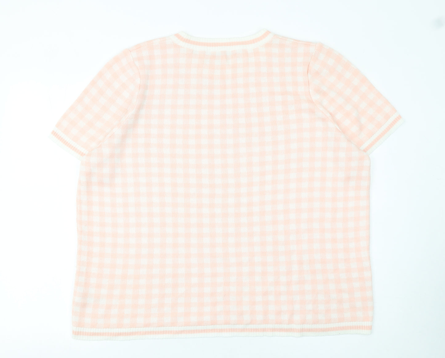 Next Women’s Pink Check Knit Short Sleeve Acrylic Jumper XL