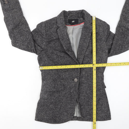 H&M Women's Grey Single-Breasted Blazer Size 6 Tailored Wool Blend