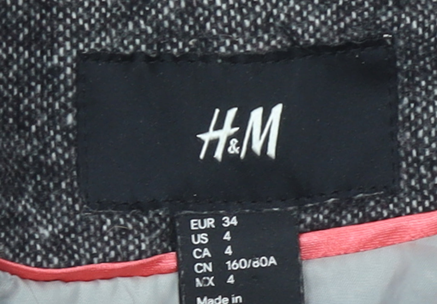 H&M Women's Grey Single-Breasted Blazer Size 6 Tailored Wool Blend