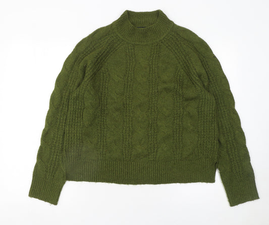 J.Crew Women’s Green Cable-Knit Mock Neck Pullover Jumper Size S