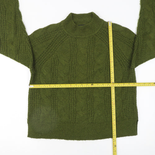 J.Crew Women’s Green Cable-Knit Mock Neck Pullover Jumper Size S