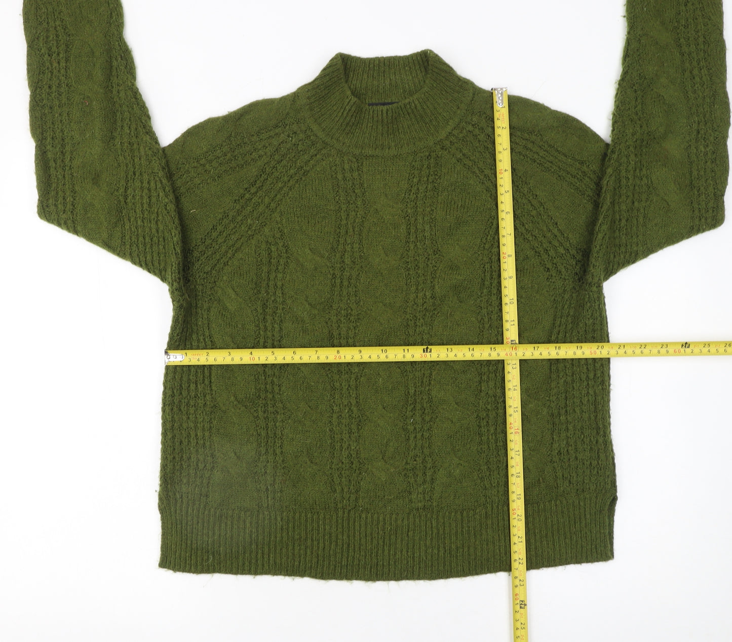 J.Crew Women’s Green Cable-Knit Mock Neck Pullover Jumper Size S