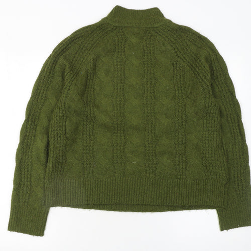 J.Crew Women’s Green Cable-Knit Mock Neck Pullover Jumper Size S
