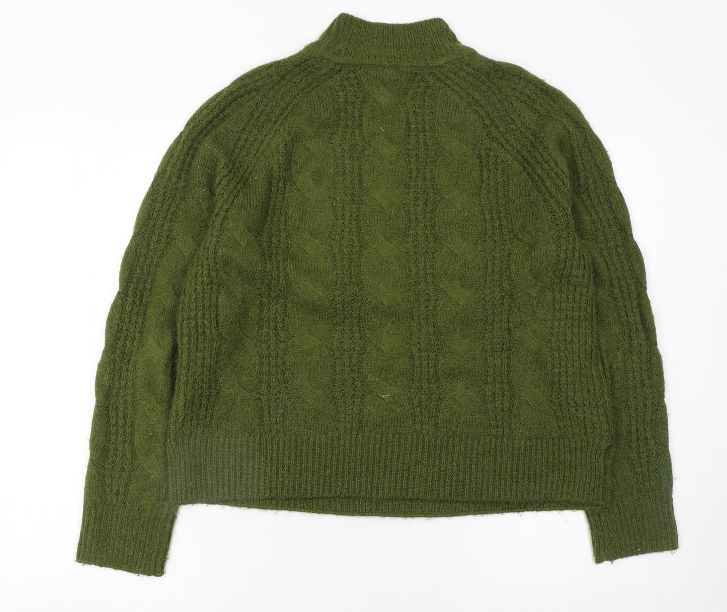 J.Crew Women’s Green Cable-Knit Mock Neck Pullover Jumper Size S
