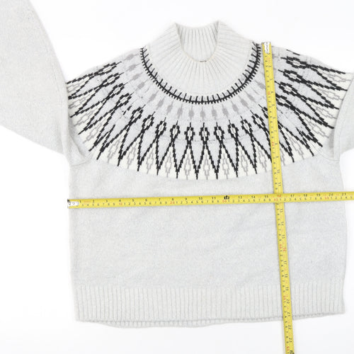 French Connection Women Grey Fair Isle Roll Neck Wool Jumper Size S
