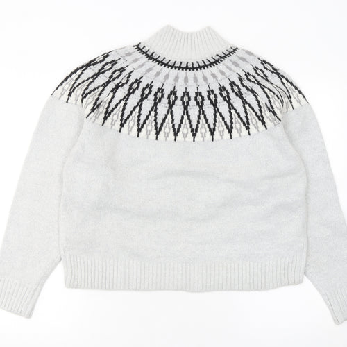 French Connection Women Grey Fair Isle Roll Neck Wool Jumper Size S