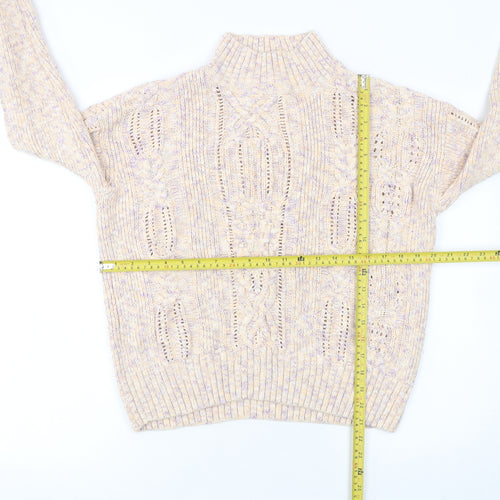 Marks and Spencer Women’s Beige Cotton Mock Neck Cable Knit Jumper Size 14