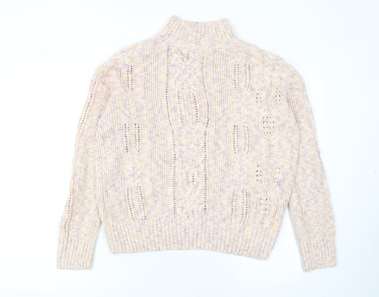 Marks and Spencer Women’s Beige Cotton Mock Neck Cable Knit Jumper Size 14