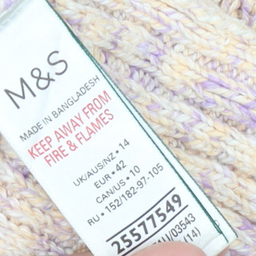 Marks and Spencer Women’s Beige Cotton Mock Neck Cable Knit Jumper Size 14