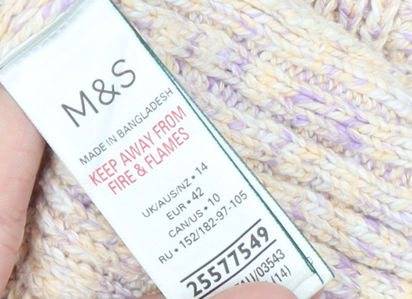Marks and Spencer Women’s Beige Cotton Mock Neck Cable Knit Jumper Size 14