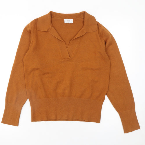 OBJECT Womens Brown Collared Pullover Wool Blend Jumper Size S