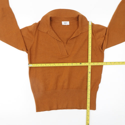 OBJECT Womens Brown Collared Pullover Wool Blend Jumper Size S