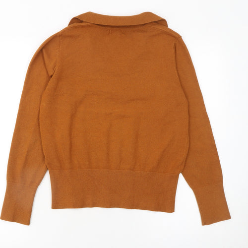 OBJECT Womens Brown Collared Pullover Wool Blend Jumper Size S