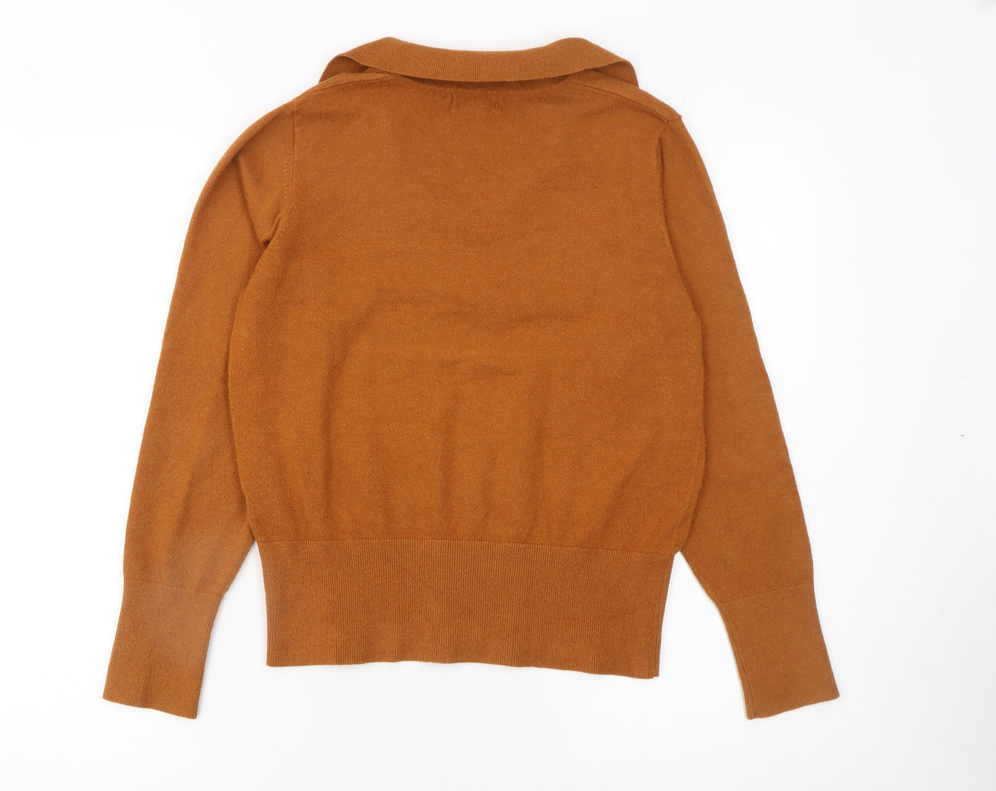 OBJECT Womens Brown Collared Pullover Wool Blend Jumper Size S