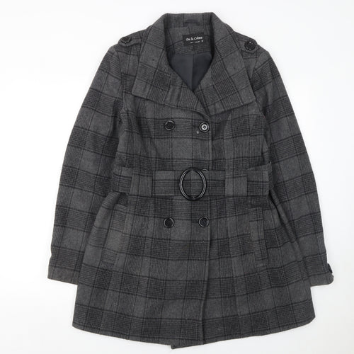 De la Crème Women's Grey Checked Wool Trench Coat Size 12
