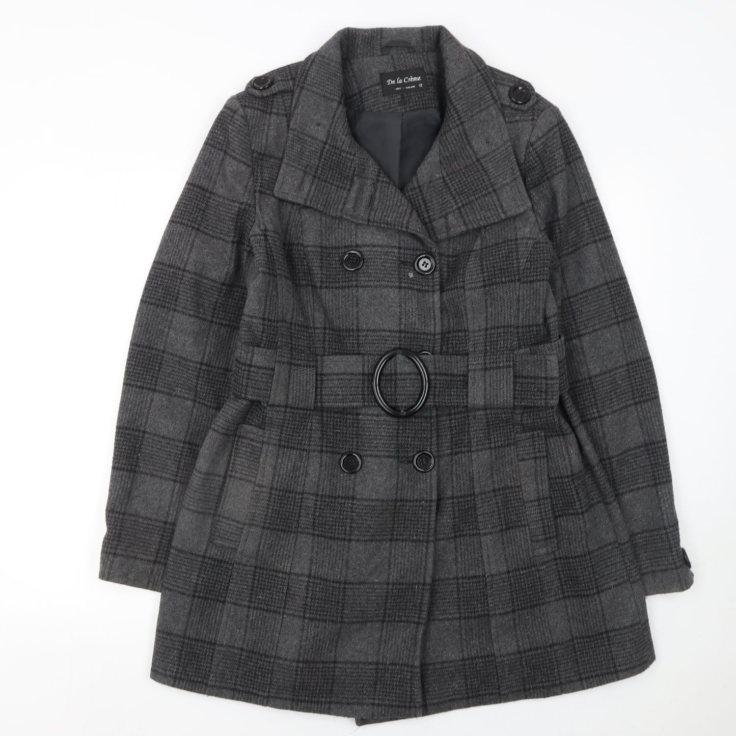 De la Crème Women's Grey Checked Wool Trench Coat Size 12