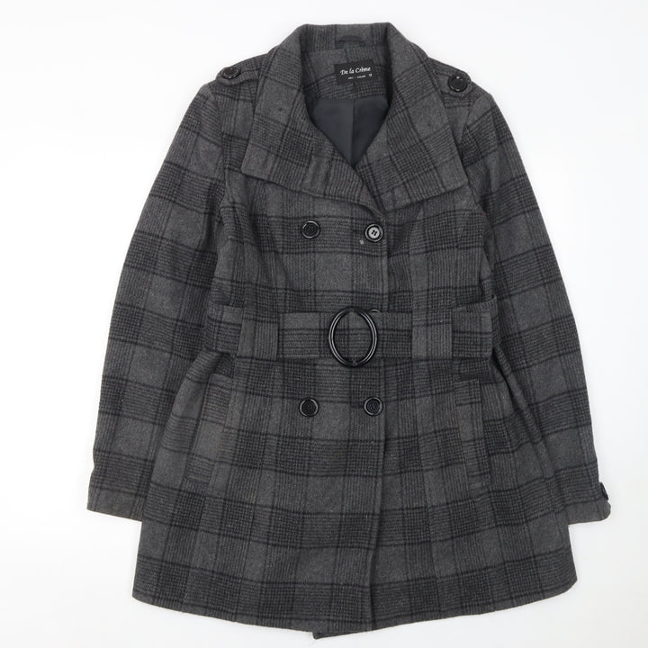 De la Crème Women's Grey Checked Wool Trench Coat Size 12