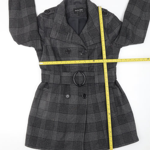 De la Crème Women's Grey Checked Wool Trench Coat Size 12