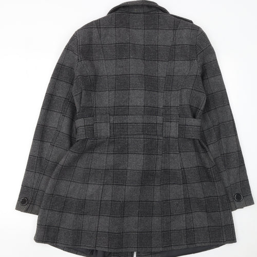 De la Crème Women's Grey Checked Wool Trench Coat Size 12