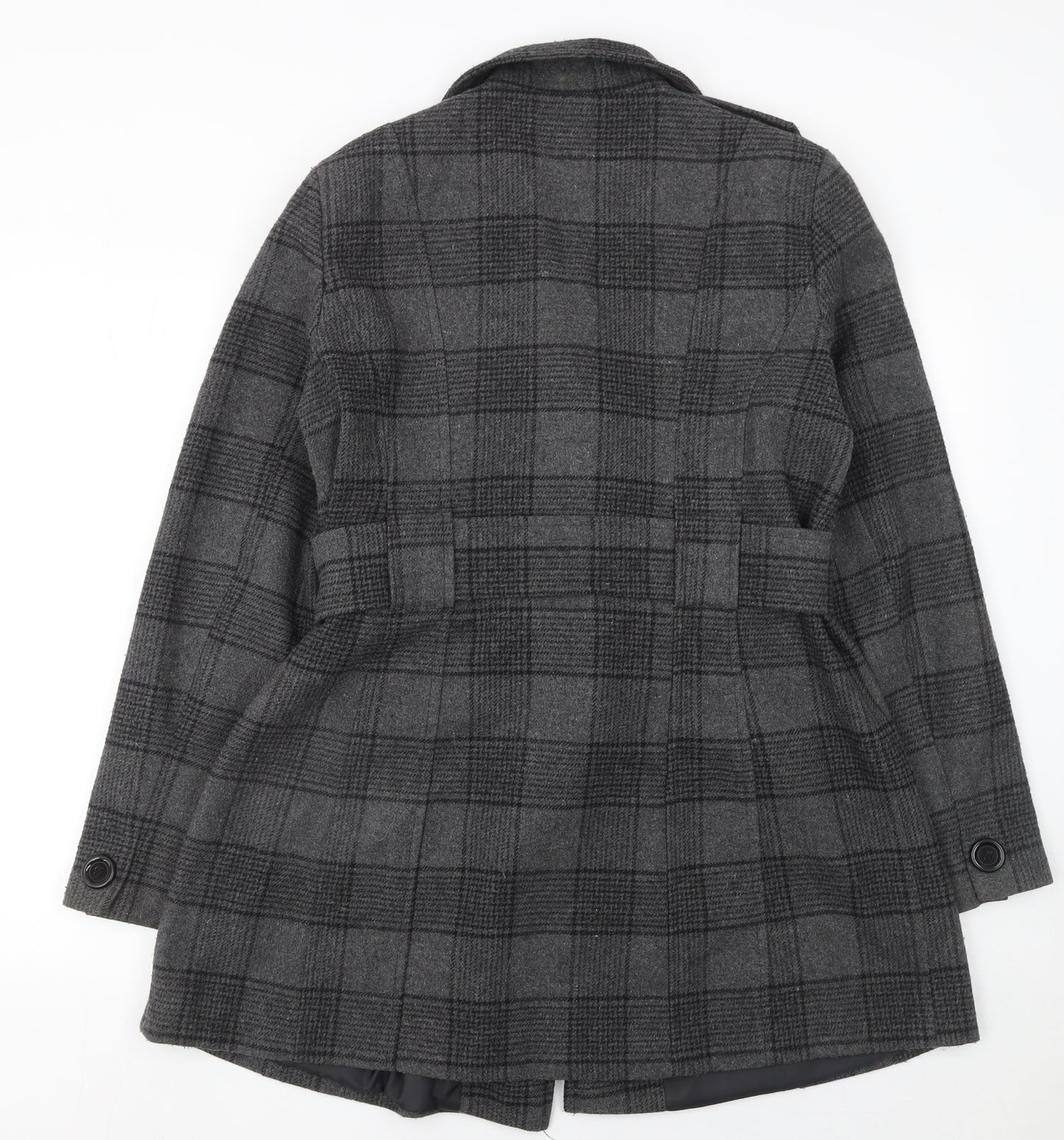 De la Crème Women's Grey Checked Wool Trench Coat Size 12
