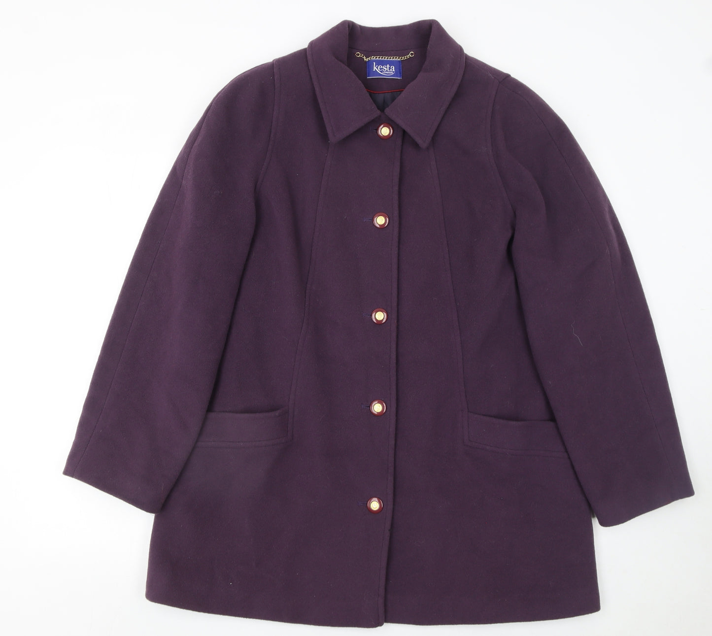 Kesta London Womens Purple Wool Cashmere Mid-Length Coat UK 16