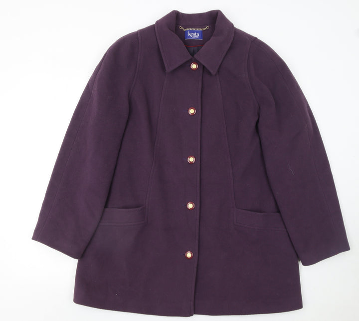 Kesta London Womens Purple Wool Cashmere Mid-Length Coat UK 16