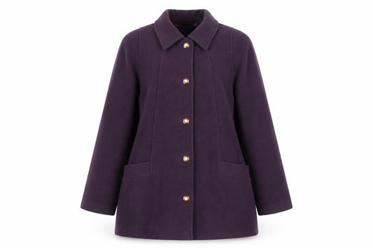 Front view of Kesta London women’s purple wool cashmere mid-length coat uk 16