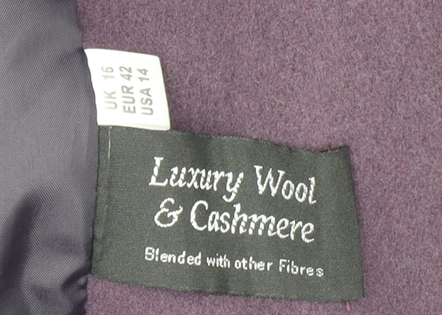 Kesta London Womens Purple Wool Cashmere Mid-Length Coat UK 16