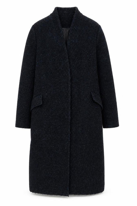 Front view of ASOS Women Black Wool Blend Long Overcoat, size 6, Classic Style