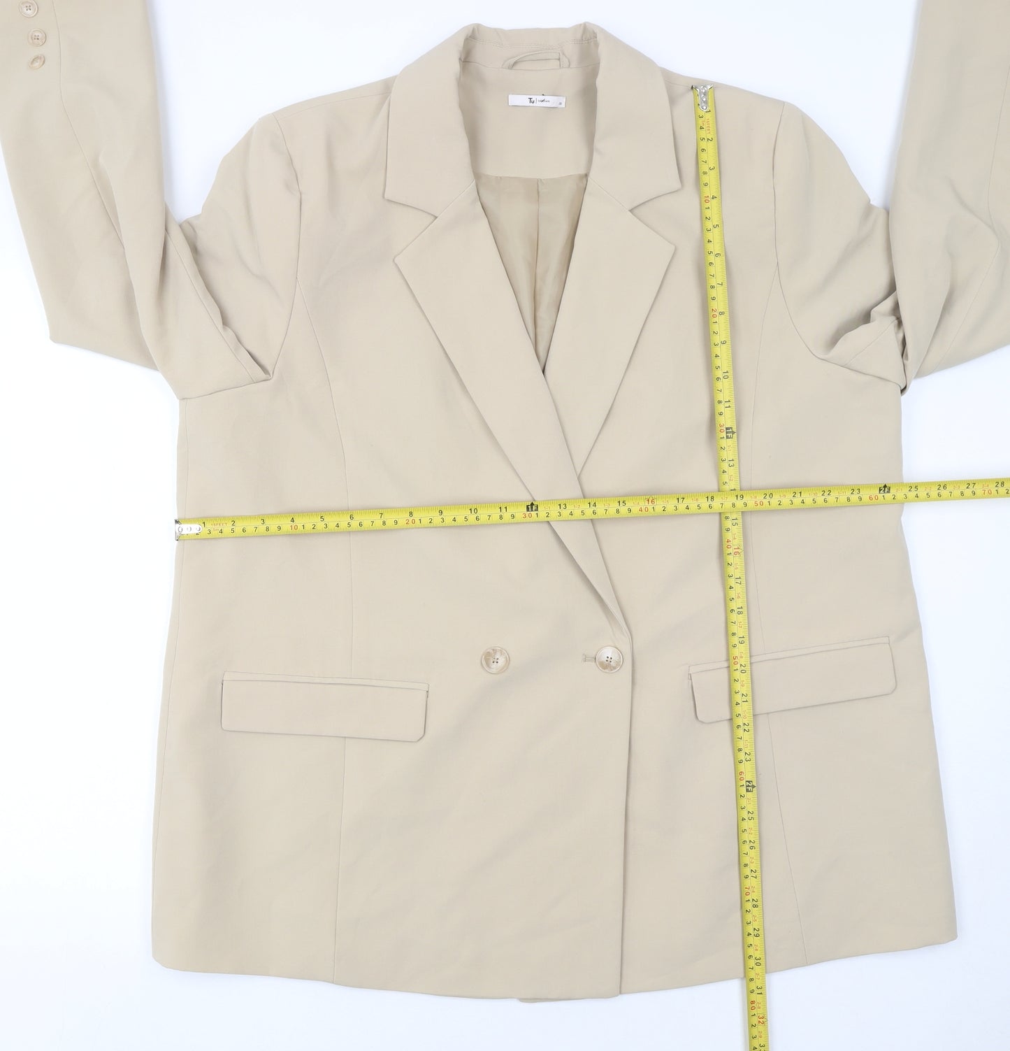 Tu Women Beige Double-Breasted Blazer Size 20 Classic Workwear Jacket