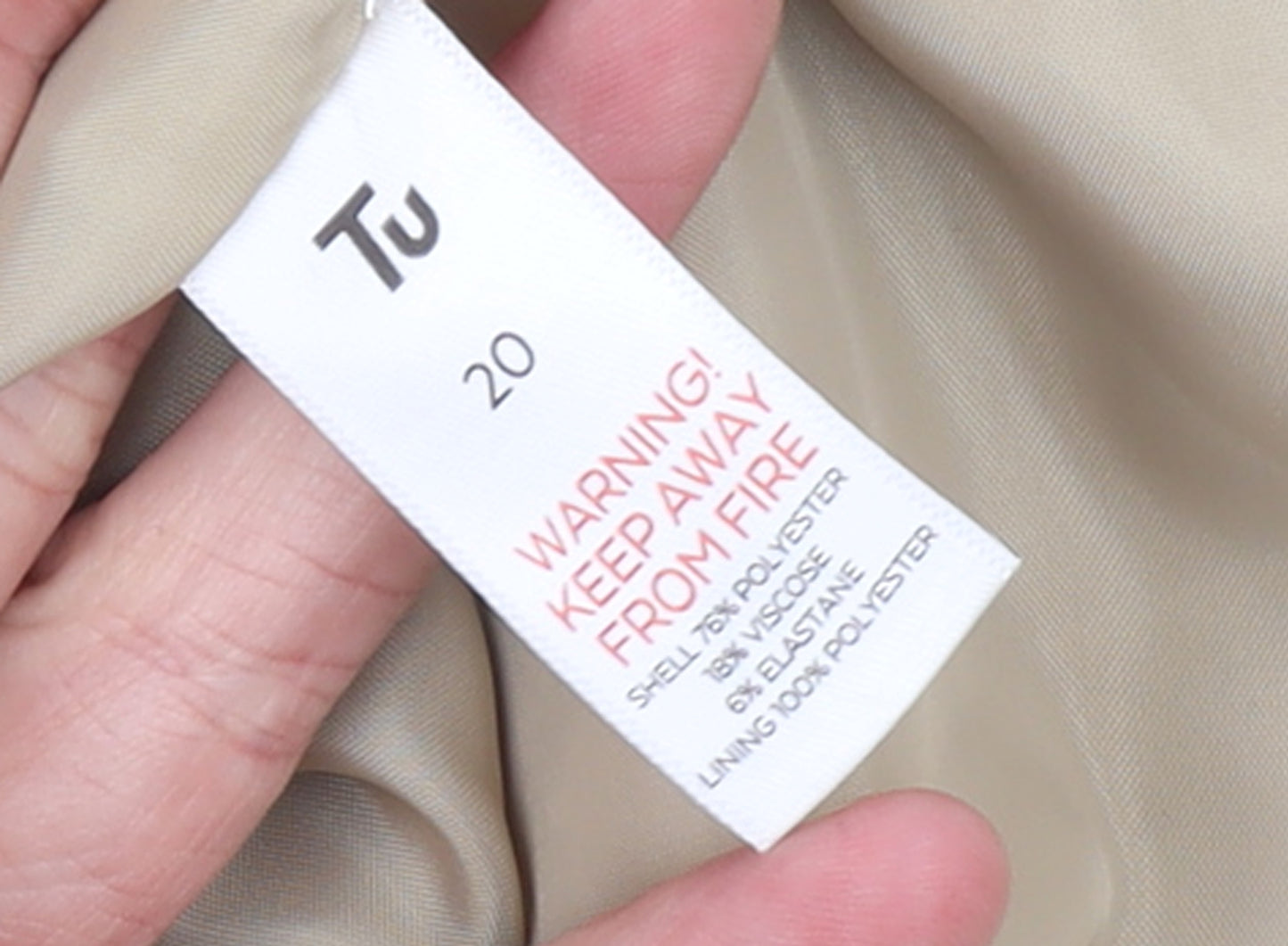 Tu Women Beige Double-Breasted Blazer Size 20 Classic Workwear Jacket