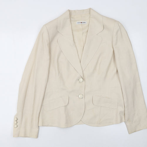 Punto Roma Women Beige Polyester Single Breasted Suit Jacket Size 14