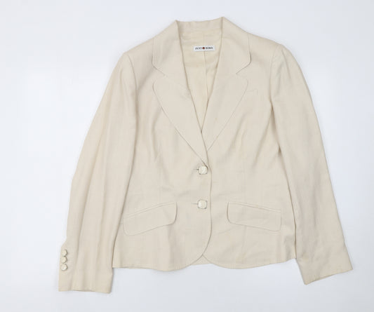Punto Roma Women Beige Polyester Single Breasted Suit Jacket Size 14