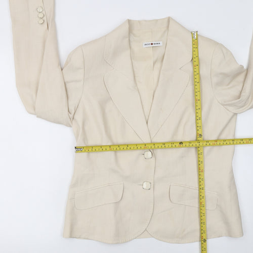 Punto Roma Women Beige Polyester Single Breasted Suit Jacket Size 14