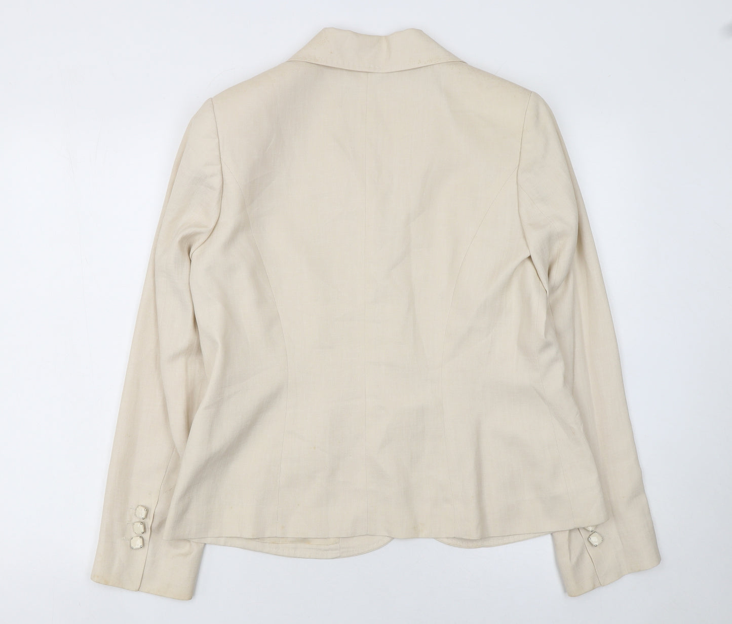 Punto Roma Women Beige Polyester Single Breasted Suit Jacket Size 14