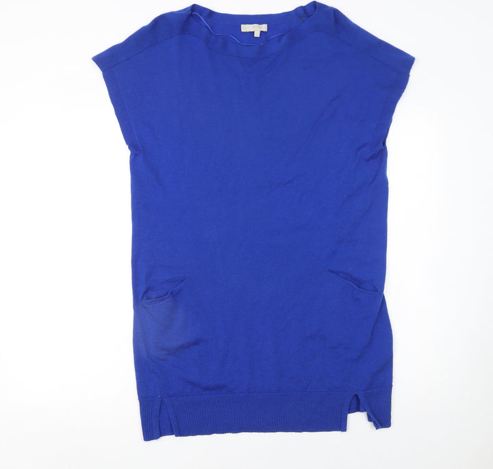 Hobbs Women Blue Wool Knit Shift Dress Size M
