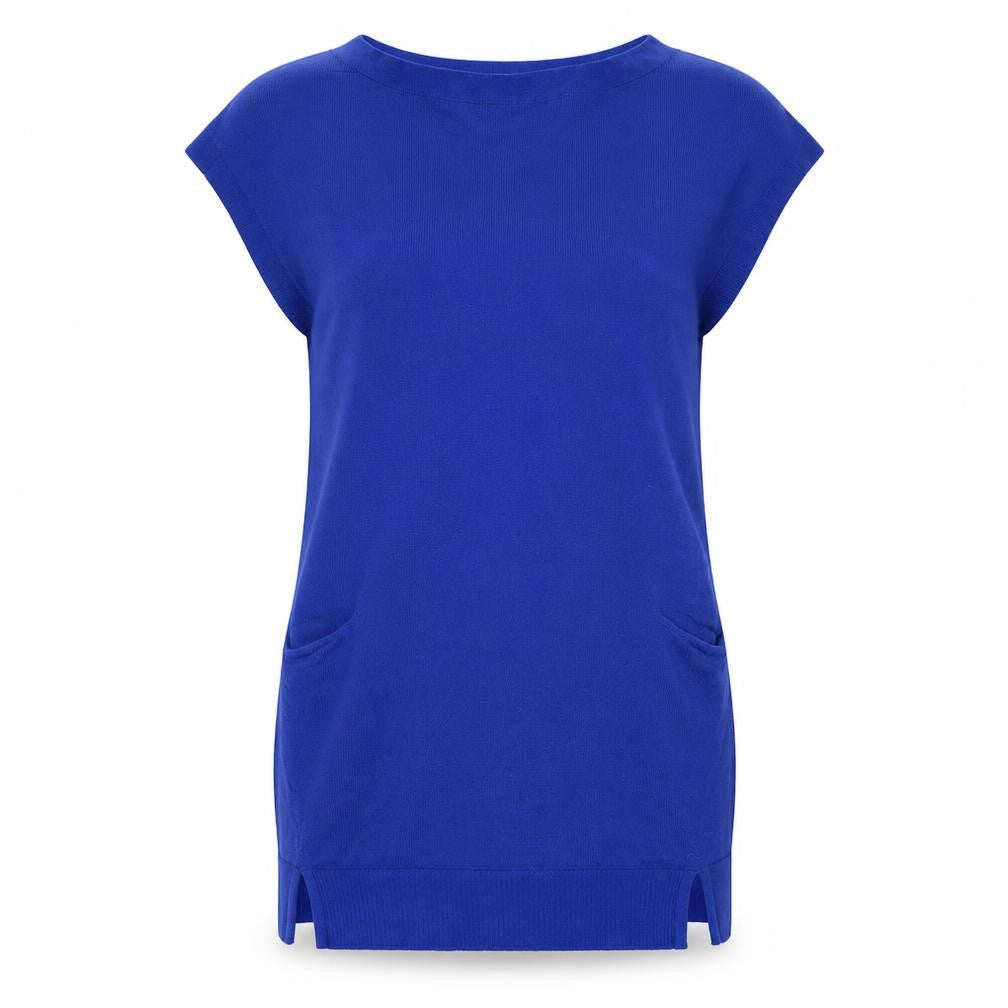 Front view of Hobbs Women Blue Wool Knit Shift Dress, size M