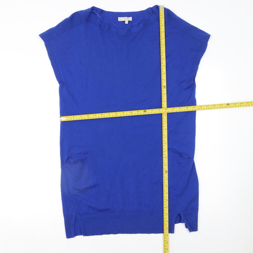 Hobbs Women Blue Wool Knit Shift Dress Size M