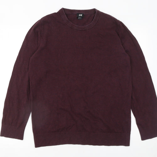 H&M Men's Purple Cotton Crew Neck Pullover Jumper Size M