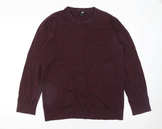 H&M Men's Purple Cotton Crew Neck Pullover Jumper Size M