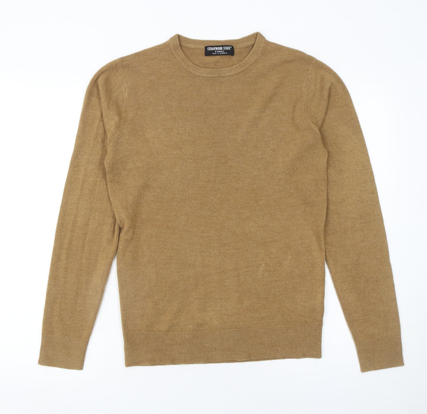 Cedarwood State Men's Beige XS Crew Neck Acrylic Pullover Jumper